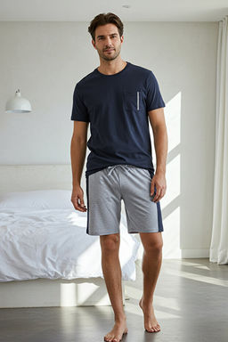 Lacivert Regular Fit Panalli _rme _ortlu Pijama Tak_m_ TMNSS25PT00035