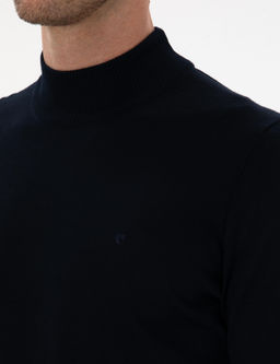 Lacivert Slim Fit Y_n Kar___ml_ Yar_m Bal_k__ Basic Triko Kazak