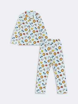 Polo Yaka Uzun Kollu Bask?l? Erkek Bebek Pijama Tak?m?