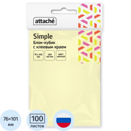 Стикеры Attache Simple 76х101 мм пастельные желтые (1 блок,100 листов)  фото 2