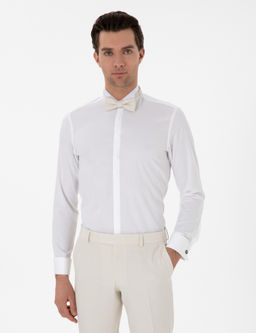 Beyaz Slim Fit Pamuk Kar___ml_ Ata Yaka Smokin G_mlek