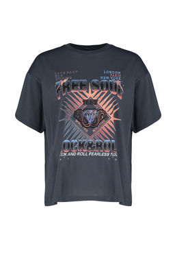 TRENDYOLMILLA Antrasit %100 Pamuk Bask?l? Oversize/Genis Kesim Orme T-Shirt TWOSS24TS00187 фото 7