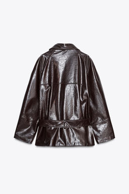FAUX LEATHER SHORT TRENCH COAT