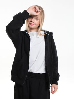 Толстовка зипка оверсайз с капюшоном на молнии 22-5610 черный