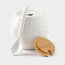 Набор фарфоровый сервировочный BellaTenero, 4 предмета: молочник 250 мл, сахарница с крышкой 250 мл, ложка, бамбуковая подставка, белая  фото 6