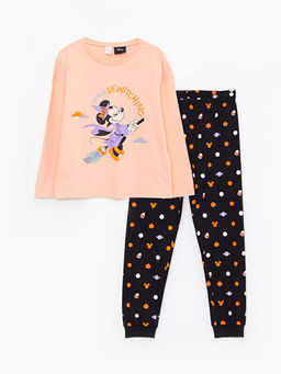 Bisiklet Yaka Minnie Mouse Bask?l? Uzun Kollu K?z ?ocuk Pijama Tak?m?