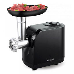 Мясорубка электрическая "Kelli", пластмассовый корпус, функция обратного хода, нож из высококачественной нержавеющей стали, прочный металлический шнек, пластиковый толкатель, пластиковый загрузочный лоток, 3 насадки: д3мм, д5мм, д7мм - для фарша, дом