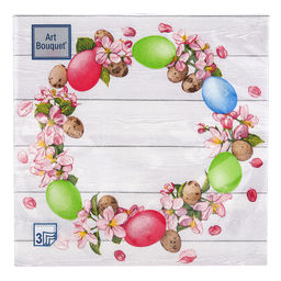 Салфетки бумажные Art Bouquet 33х33см, 3-х слойные, 20 штук в упаковке, 100% целлюлоза, Пасхальный венок (Россия) фото 2