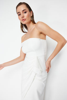 Beyaz Dokuma S?k Abiye Gece Mezuniyet Elbisesi TPRSS21AE0010 - Trendyolmilla фото 3