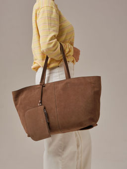 Замшевая сумка шоппер Texas DBR 31390 серо-коричневый  фото 3