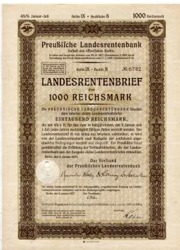 Облигация 4,5% 1000 рейхсмарок 1937 года Германия