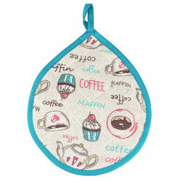 Кухонный комплект "Вкусняшки": прихватка-варежка 15х30см + прихватка 20х25см форма "Капелька", рогожка 171г/м2, хлопок 100%, наполнитель - ватин 280г/м2, на пластмассовом подвесе, "Домашняя мода" (Россия)