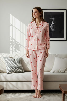 Pembe %100 Pamuklu Kalpli Orme Pijama Tak?m? THMAW21PT0548