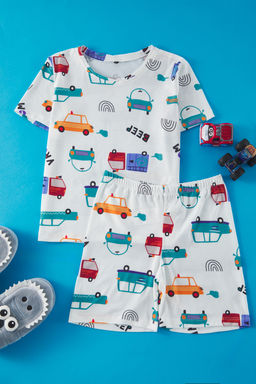 Lacivert Erkek Cocuk Ay?c?k Bask?l? Bisiklet Yaka Orme Alt Ust Pijama Tak?m? TKDSS25PT00004 - Trendyolmilla фото 3