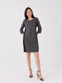 Bisiklet Yaka Kendinden Desenli Elbise