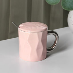 Кружка с ложкой «Стильный мишка», 320 мл, керамика, розовая