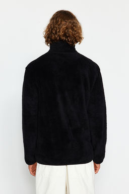 Siyah Unisex Regular/Normal Kesim Dik Yaka Fermuarl? Pelus H?rka-Sweatshirt TMNAW24SW00089