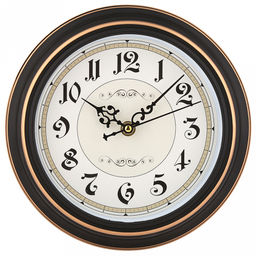 Часы настенные "Вензель" д19-22,5см, h4см, мягкий ход, циферблат белый/бежевый; цифры арабские, черный; корпус пластик, черный, полоски медного цвета; в коробке (Китай)
