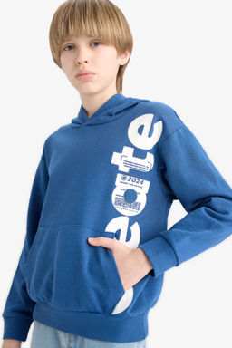 Kap__onlu Kanguru Cepli Bask_l_ Sweatshirt Erkek _ocuk