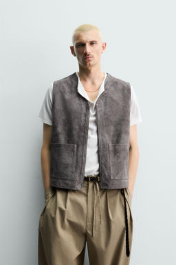 CHALECO RELAXED FIT PIEL ANTE / Gris - Zara фото 2