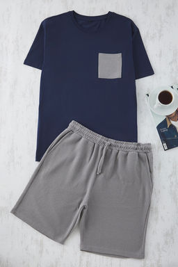 TRENDYOL MAN Lacivert Gri Regular Fit Dokulu Sortlu Orme Pijama Tak?m? TMNSS25PT00021 - Trendyolmilla фото 5