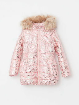 Kap??onlu Bask?l? K?z ?ocuk Mont