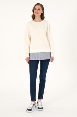 Kad_n Krem G_mlek Detayl_ Bisiklet Yaka Sweatshirt