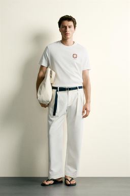 CAMISETA REGULAR FIT BORDADO COMBINADO / Blanco roto