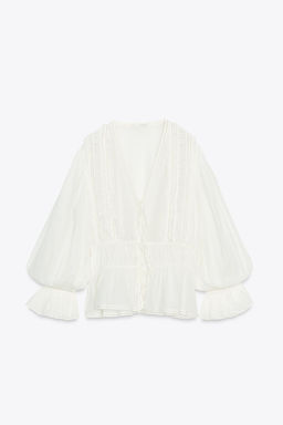 ZW COLLECTION ROMANTIC LADDER STITCH SHIRT - Zara фото 12