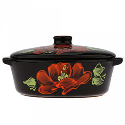 Лоток для запекания керамический "Десерт" 2л, д23,5см, h12,5см, "Мак черный", малый, с ручками, с крышкой (Россия)