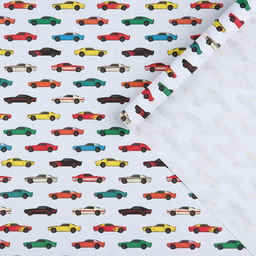 Цена за 10 шт. Бумага упаковочная крафтовая белая «Гоночные машинки», 50 x 70 см