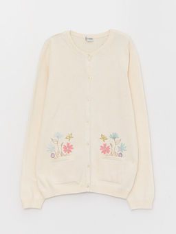 Bisiklet Yaka Nak??l? Uzun Kollu K?z ?ocuk Triko H?rka