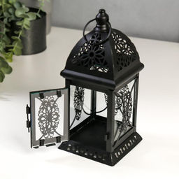 Металлический подсвечник на 1 свечу «Фонарик. Фес», чёрная, 21.5×9.7×9.7 см