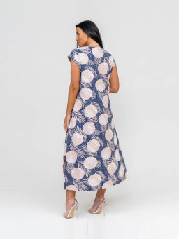 Платье женское, цвет синий бежевый