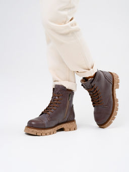 Ботинки 319.PODYUM141br.Вакса коричневая/шерсть