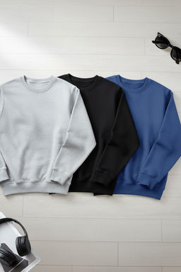 Siyah-Lacivert-Gri Melanj 3lu Paket Regular/Normal Kesim Basic Ici Polar Sweatshirt TMNAW26SW00006