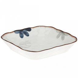 Аквилегия Тарелка глубокая фарфоровая 200х200мм h40мм, 800мл, квадратная, с деколью, волнистый край, отводка (Китай)