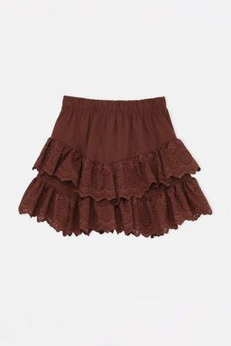 Kahverengi Dokuma Brodeli Plaj Mini Etek TBESS24ET00004