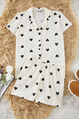 Trendyolmilla Ekru-Cok Renkli %100 Pamuklu Kalpli Sortlu Orme Pijama Tak?m? THMSS21PT0756 фото 46