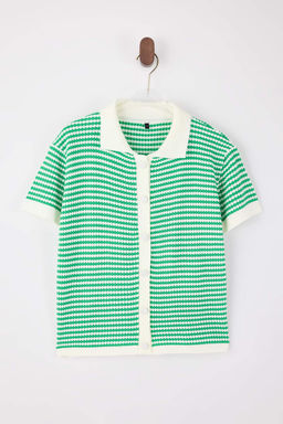 Yesil Polo Yaka Cizgili Triko Orta Bluz TWOSS25BZ00183