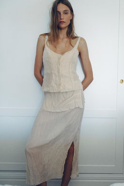 FALDA MIDI EFECTO ARRUGADO / Crudo / Beige - Zara фото 2