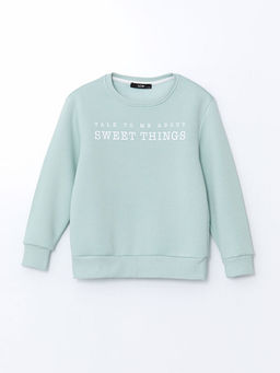 Bisiklet Yaka Bask?l? K?z ?ocuk Sweatshirt