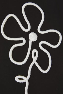 Siyah K?z Cocuk %100 Pamuk Cicek Nak?sl? K?sa Kol Orme T-Shirt TKDSS25TS00104 - Trendyolmilla фото 3