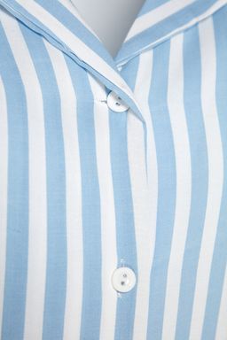 Trendyolmilla Pembe Cizgili Viskon Ustu Genis Kal?p Sortlu Dokuma Pijama Tak?m? THMSS21PT0179  фото 13