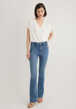 Lux Touch TENCEL TM V Yaka Beyaz Tisort - Mavi фото 3