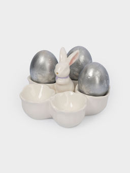 Блюдо пасхальное, 12х9 см, 5 отд, керамика, молочно-золотистое, Кролик в цветах, White Rabbit - Anna lafarg фото 7