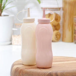 Бутылка для соуса, набор 2 шт., 350 мл, пластик, 11.5×5.5×19.5 см, розовый, жёлтый
