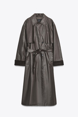 LONG WAXED TRENCH COAT WITH CORDUROY CUFFS - Zara фото 8