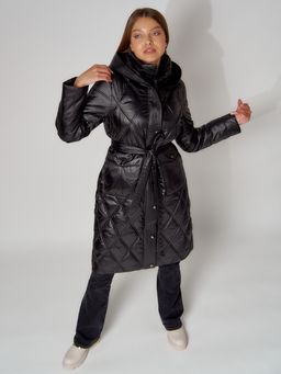 Пальто утепленное стеганое зимнее женское черного цвета 448602Ch - Mtforce фото 13