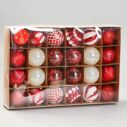 Ёлочные игрушки Мелодия ассорти люкс, шары новогодние, d=6 см, набор 24 шт., бело-красный - Зимнее волшебство фото 2